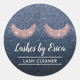 Lash Cleaner Eyelash Extensions Navy Blue Glitter Classic Round Sticker