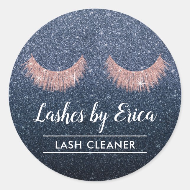 Lash Cleaner Eyelash Extensions Navy Blue Glitter Classic Round Sticker (Front)