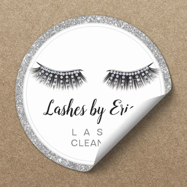 Lash Extensions Sticker Lash Cleaner Eyelash Extensions Silver Glitter Classic Round Sticker ...