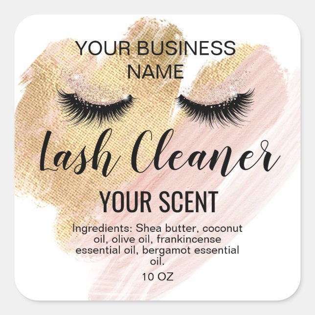 lash cleaner gold blush pink classic  square  squa square sticker (Front)