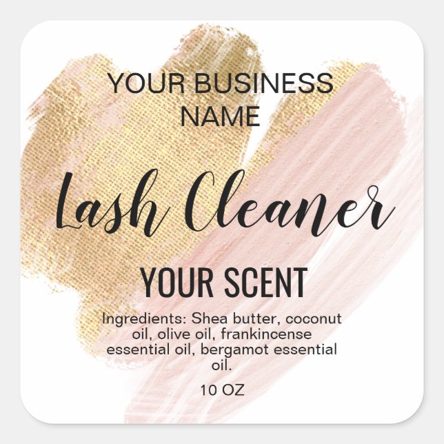 lash cleaner gold blush pink classic  square  square sticker (Front)