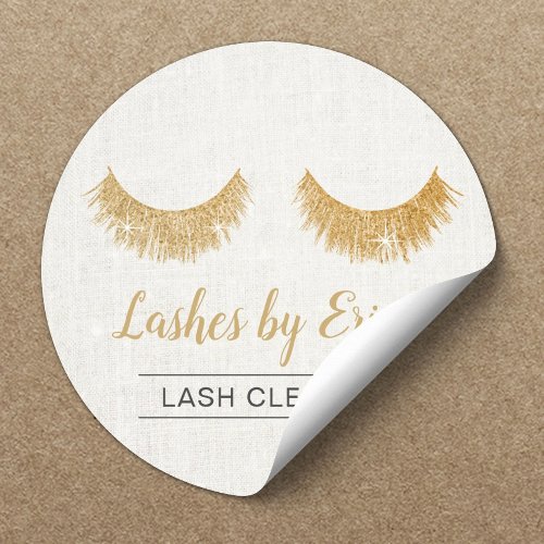 Lash Cleaner Gold Eyelash Extensions Elegant Linen Classic Round Sticker
