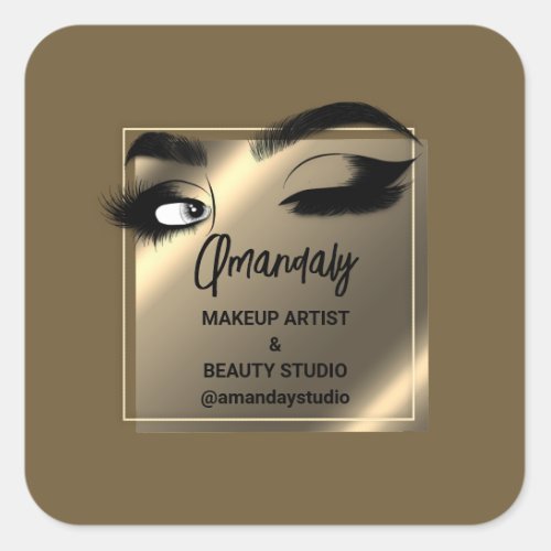 Lash Cleaner Makeup Beauty Shop Thank Brown Gold  Square Sticker