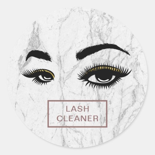 Lash Cleaner Modern White Marble Classic Round Sticker