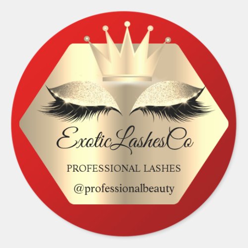 Lash Cleaner  Red  Gold Name Instagra Princess Classic Round Sticker