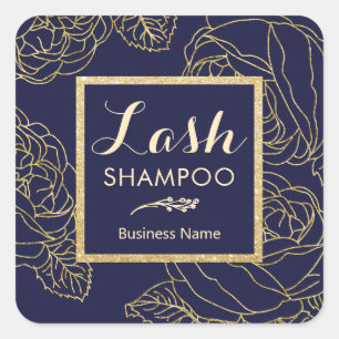 Lash Cleaner Vintage Gold Floral Navy Salon Square Sticker