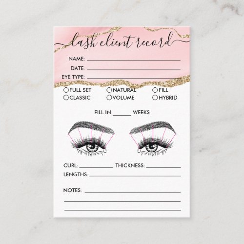 Lash Client Record Add Logo Blush Pink Agate Busin Business Card