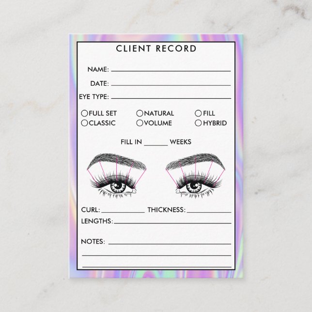 Lash Client Record Add Logo Holograph Business Car Business Card (Front)