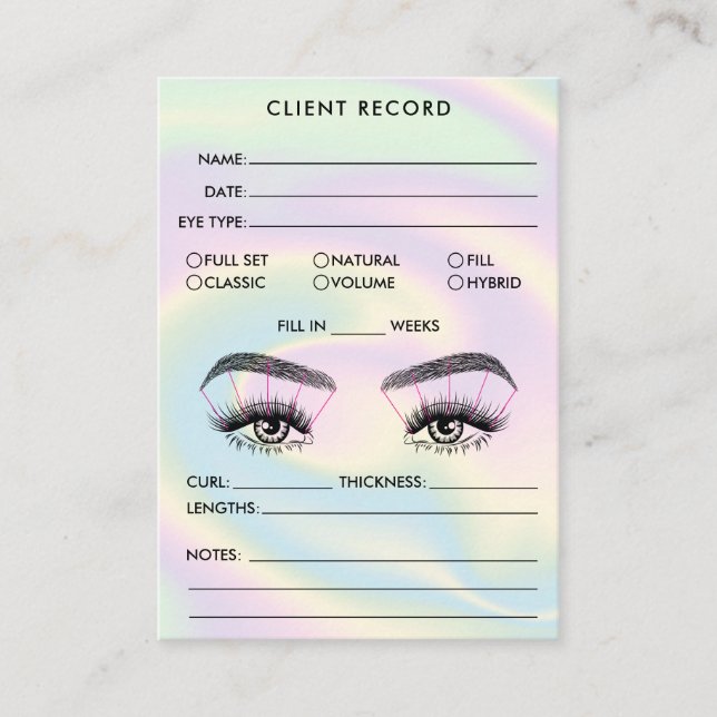 Lash Client Record Add Logo Holograph Business Card (Front)
