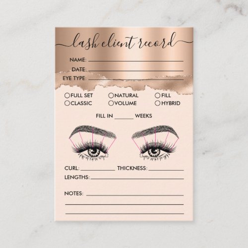 Lash Client Record Add Logo Rose Gold Tear Busines Business Card