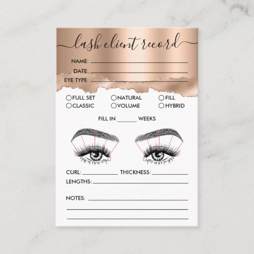 Lash Client Record Add Logo Rose Gold Tear Business Card