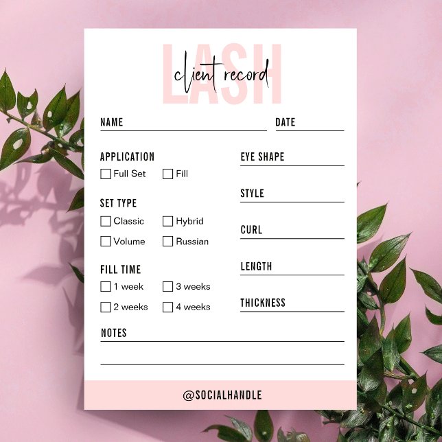 Lash Client Record Feminine Blush Pink Modern Business Card (Creator Uploaded)