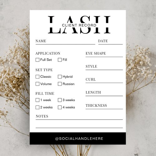 Lash Client Record Form Minimalist Logo Salon Business Card