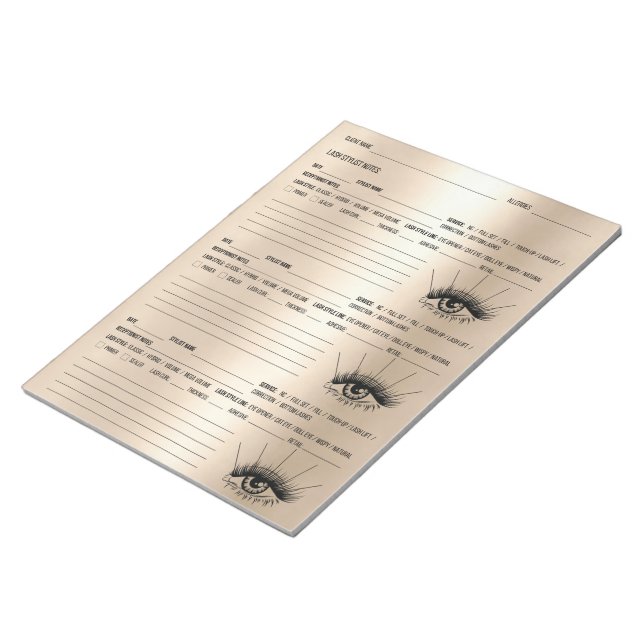 Lash Client Record, Lash Extensions Client Notepad (Angled)