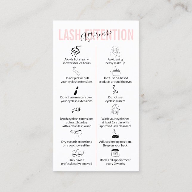 Lash Extension Aftercare Business Card (Back)