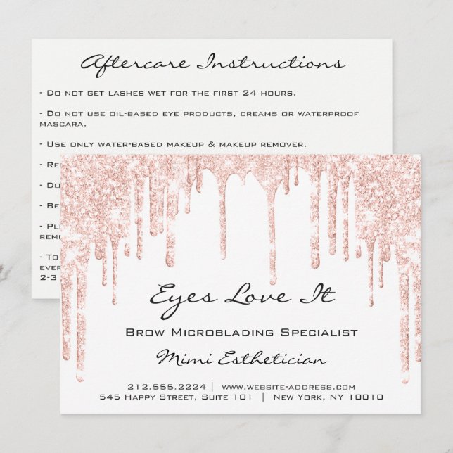 Lash Extension Aftercare Instruction Spark Glitter Invitation (Front/Back)