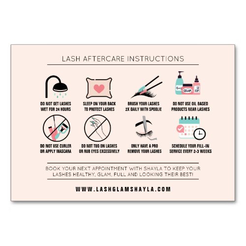 Lash Extension Aftercare Instructions Care Card