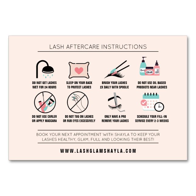 Lash Extension Aftercare Instructions Care Card (Back)