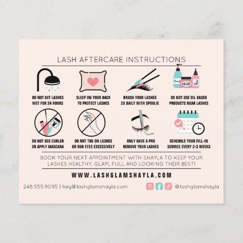 Lash Extension Aftercare Instructions Flyer Card