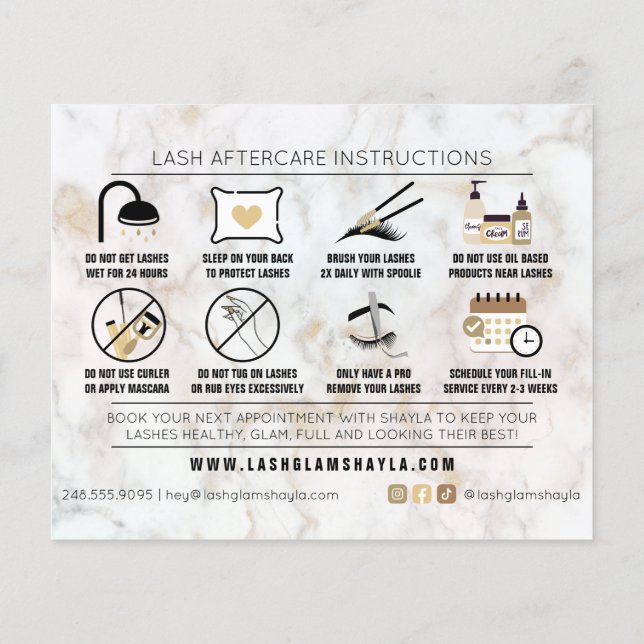 Lash Extension Aftercare Instructions Marble Card (Back)