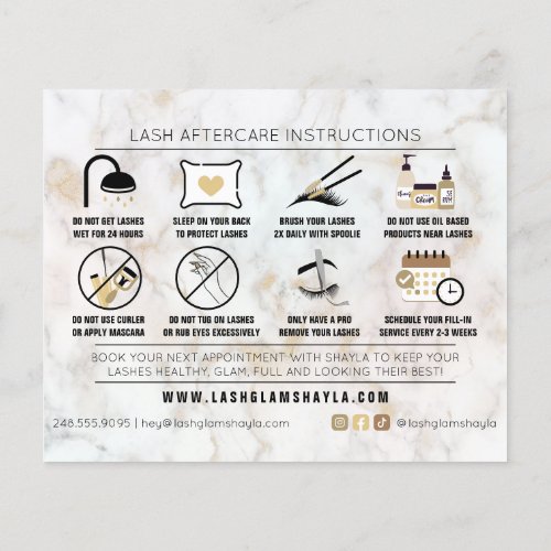 Lash Extension Aftercare Instructions Marble Card