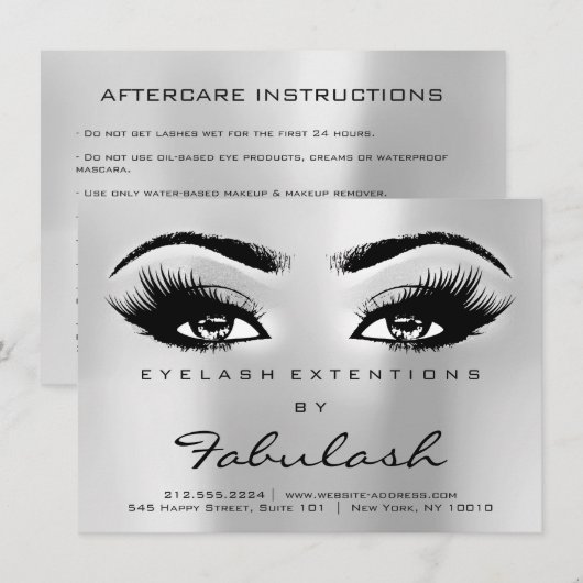 Lash Extension Aftercare Instructions Silver Gray (Front/Back)