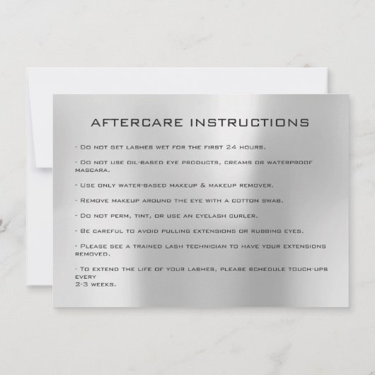 Lash Extension Aftercare Instructions Silver Gray (Back)