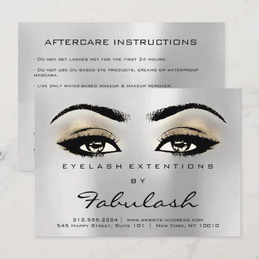 Lash Extension Aftercare Instructions Silver Gray (Front/Back)