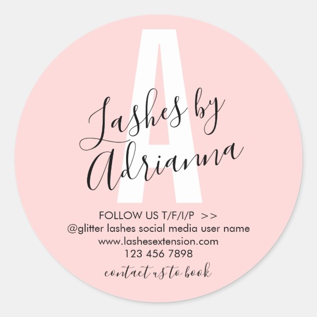 Lash Extension Aftercare pink monogram Classic Round Sticker