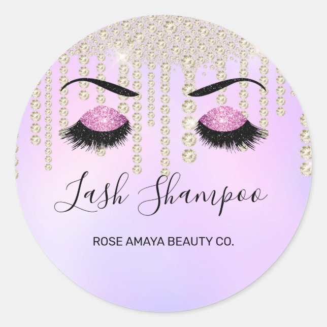 Lash Extension Cleanser Lilac Purple Diamond Drips Classic Round Sticker (Front)