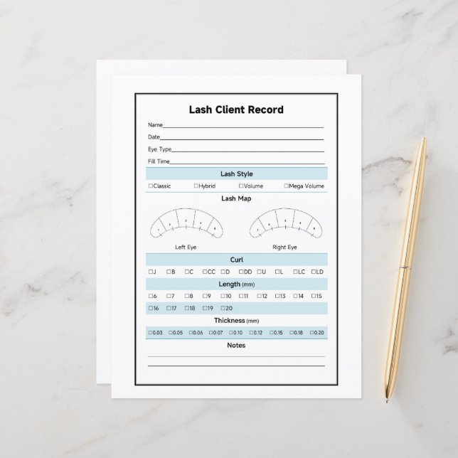 Lash Extension Client Record (Front/Back In Situ)