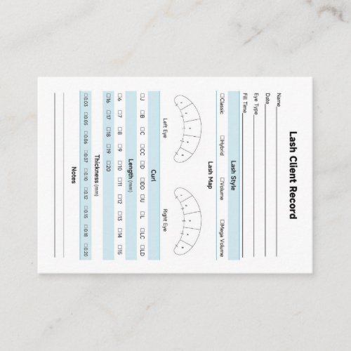 Lash Extension Client Record Form Business Card