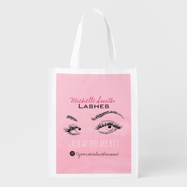 Lash extension Lashes Brow Pink Lash Aftercare Kit Grocery Bag (Front)
