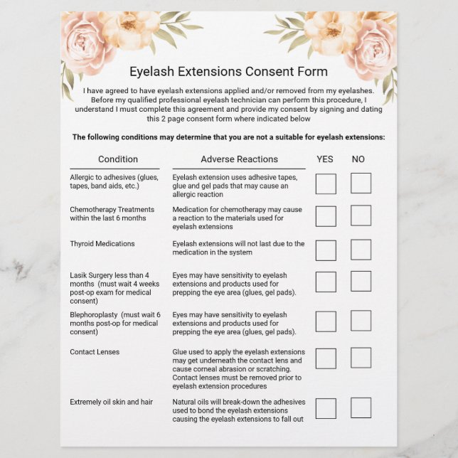 Lash Extension Liability Waiver Release Form Flyer (Front)