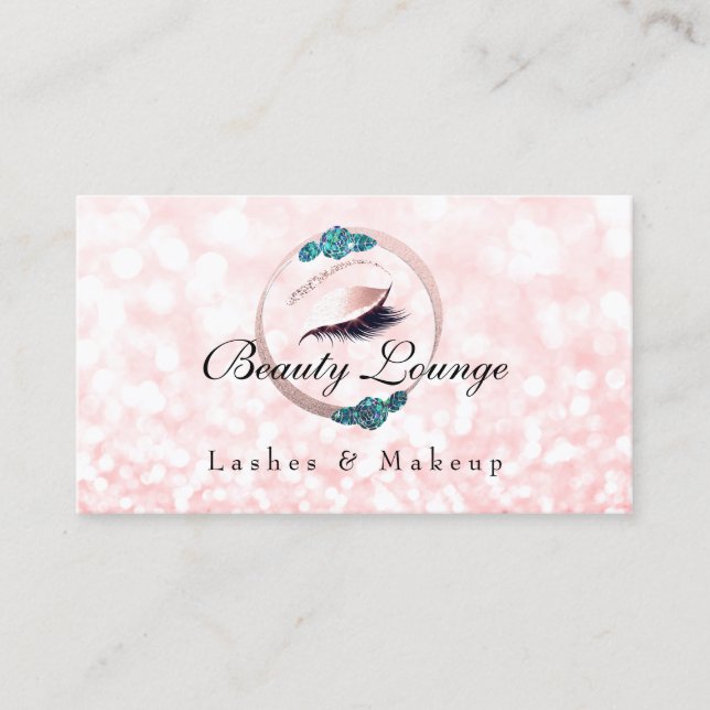 Lash Extension Makeup Artist Floral Glitter Blue Appointment Card (Front)