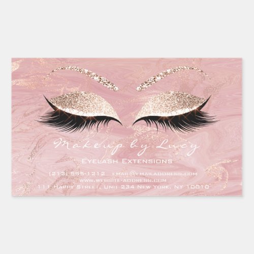 Lash Extension Makeup Beauty Marble Pink Glitter Rectangular Sticker