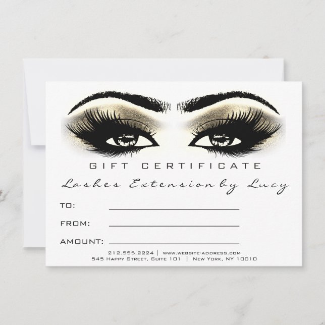 Lash Extension Makeup Certificate Gift Gold White (Front)