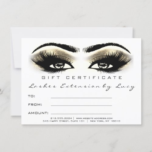Lash Extension Makeup Certificate Gift Gold White