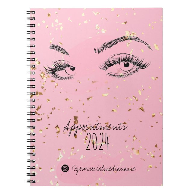 Lash extension Makeup Gold Glitter Appointments Notebook (Front)