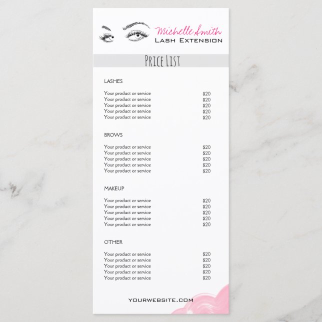 Lash extension Minimalist Lash Services Price List Menu (Front)