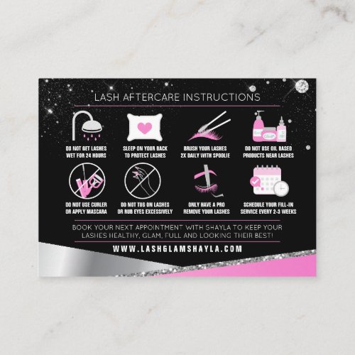 Lash Extensions Aftercare Glam Pink Diamonds Business Card