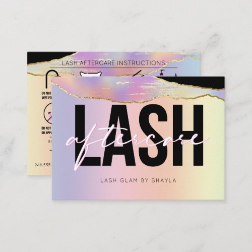 Lash Extensions Aftercare Holographic Rainbow Business Card