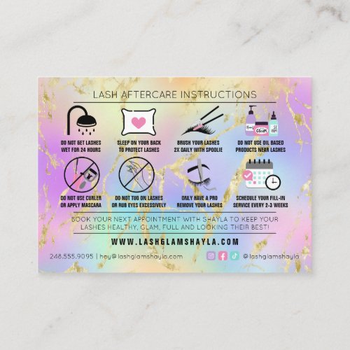 Lash Extensions Aftercare Instructions Appointment Business Card