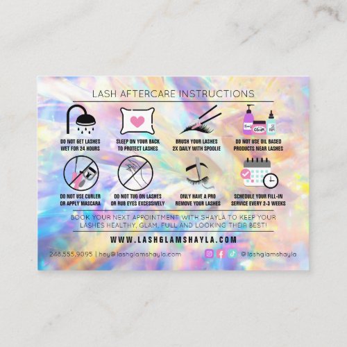 Lash Extensions Aftercare Instructions Appointment Business Card