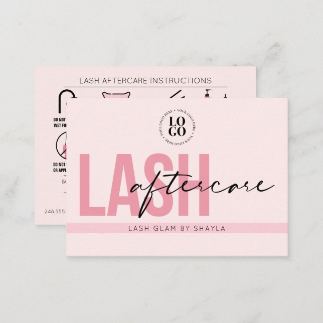 Lash Extensions Aftercare Instructions Appointment Business Card (Front/Back)