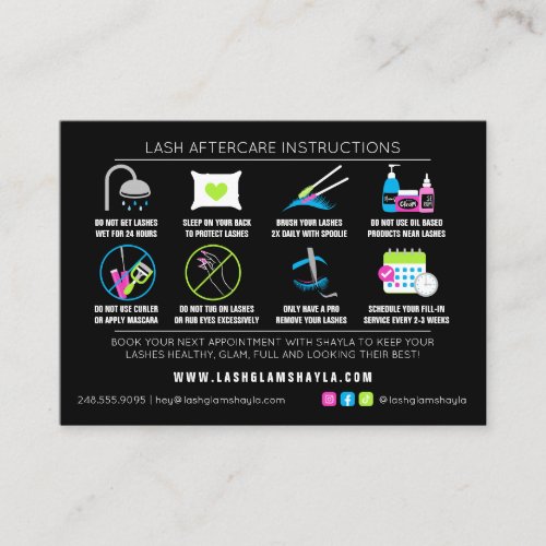 Lash Extensions Aftercare Instructions _ Bold Neon Business Card