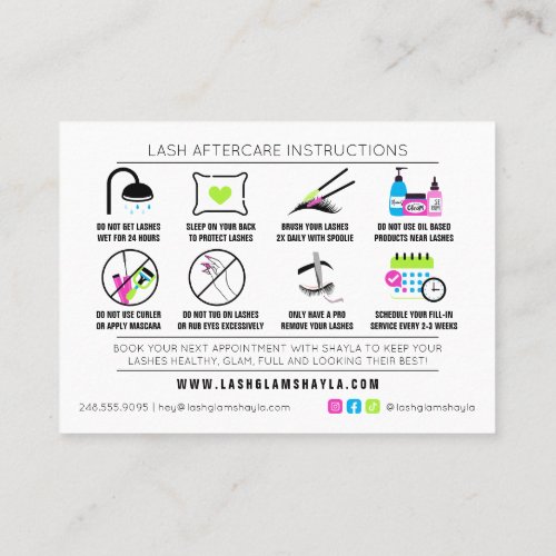 Lash Extensions Aftercare Instructions _ Bold Neon Business Card