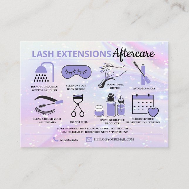 Lash Extensions Aftercare Instructions Business Ca Business Card (Back)