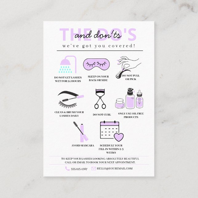 Lash Extensions Aftercare Instructions Business Ca Business Card (Back)