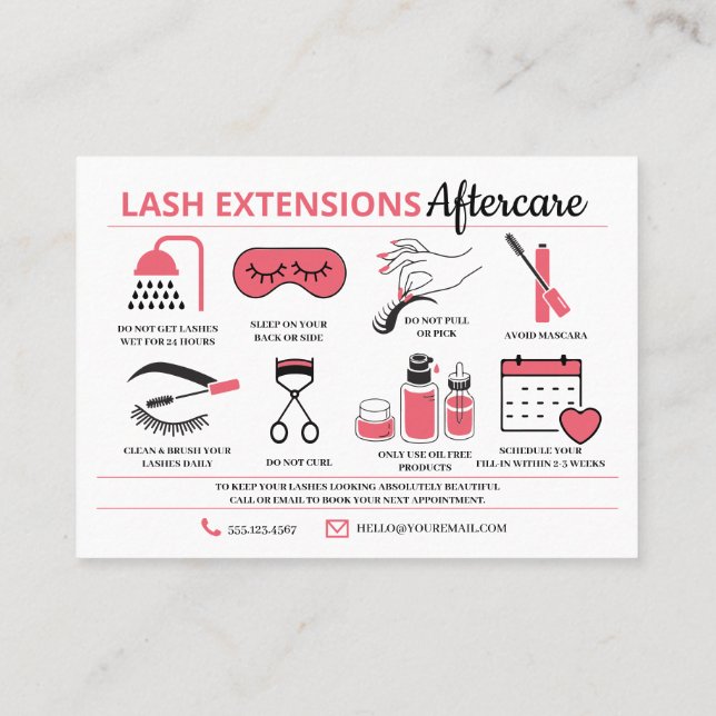 Lash Extensions Aftercare Instructions Business Ca Card (Back)